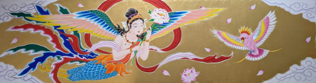 明源寺内陣壁画飛天図 六鳥図 (7)