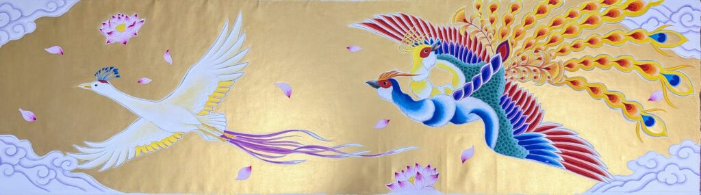 明源寺内陣壁画飛天図 六鳥図 (6)