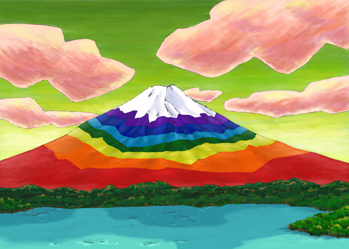 湖とレインボー富士 / The lake and rainbow-colored Mt. Fuji