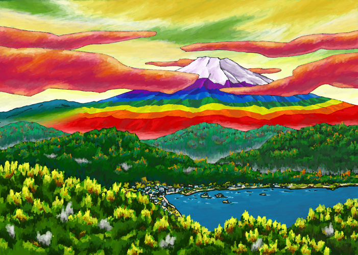 街の向こうのレインボー富士 / Rainbow-colored Mt. Fuji beyond the city