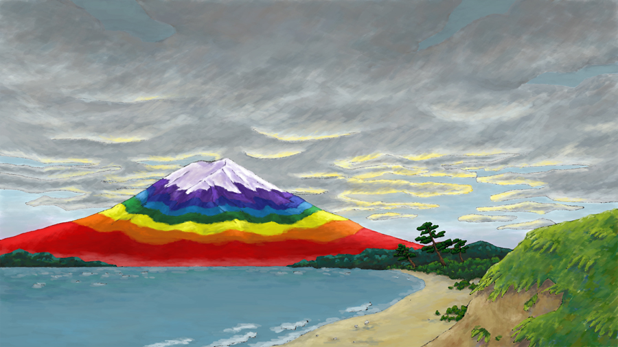 光差す雲とレインボー富士 / Sunlit clouds and rainbow-colored Mt. Fuji