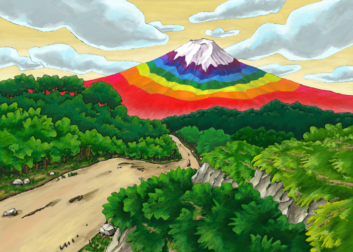 一本道とレインボー富士 / A single road and rainbow-colored Mt. Fuji