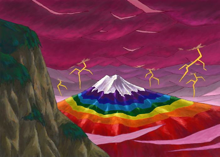 雷とレインボー富士 / Thunder and rainbow-colored Mt. Fuji