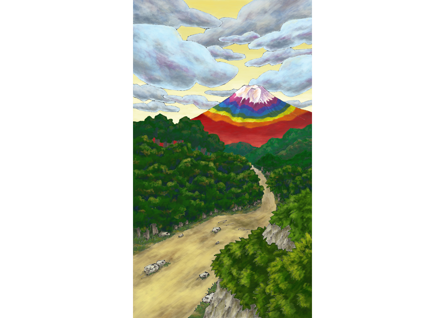 一本道とレインボー富士 9:16 / A single road and rainbow-colored Mt. Fuji 9:16