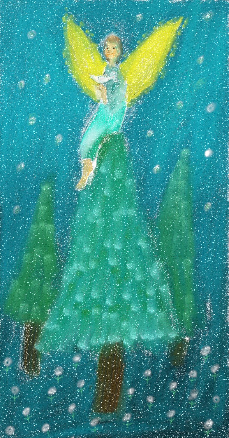 オリジナル ハンドメイド 絵 天使の愛 天使の夜 | Work | ナイーブアート スピリチュアルアート 伊藤無垢